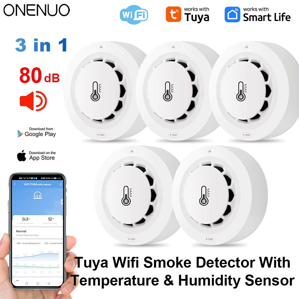 Smoke Detector Interconnected - Tuya Wi-Fi BT Двое подключение Детектор