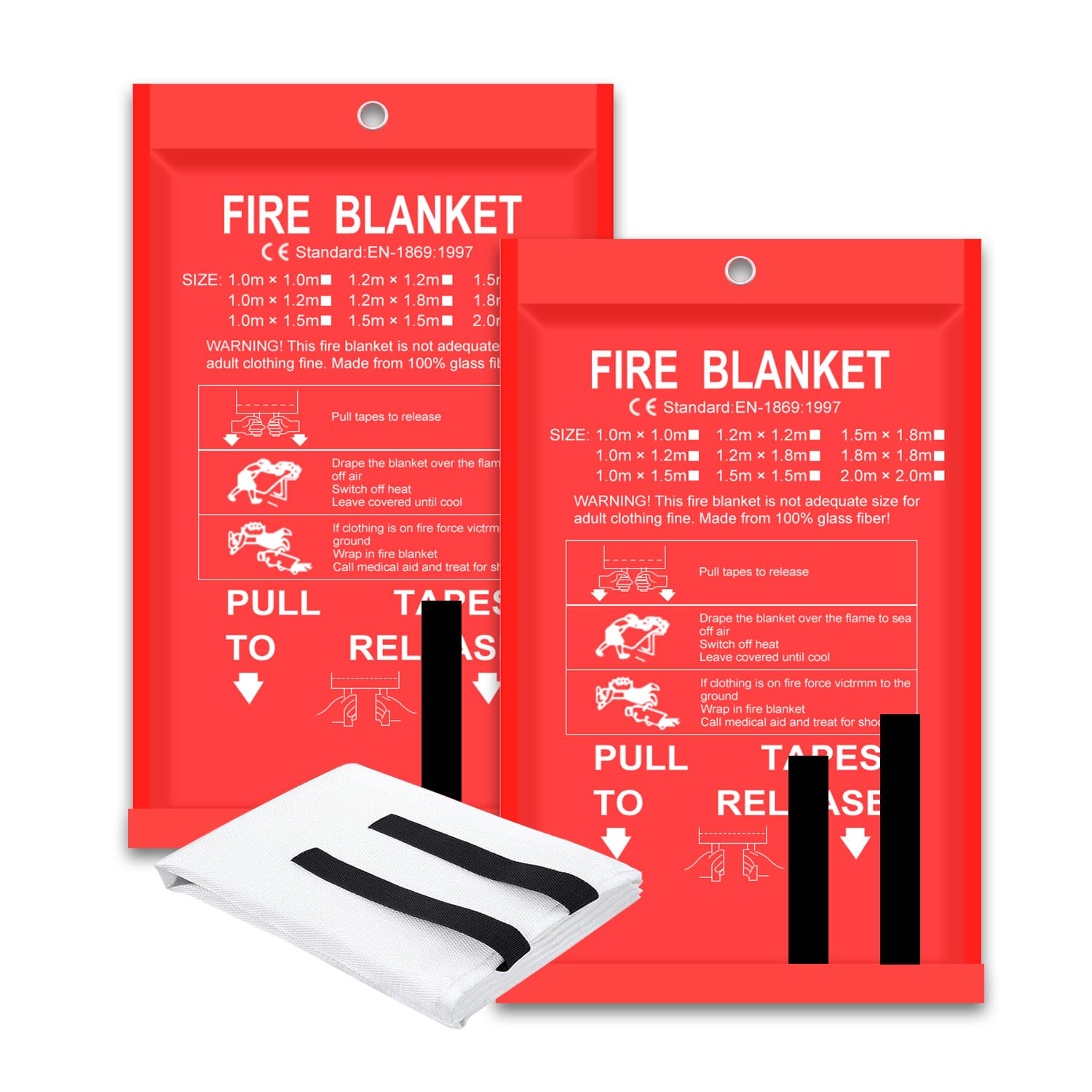 Fire Blanket Kitchen - Пожарное одеяло, 2 упаковки, 2*2 м/1,5*1,5
