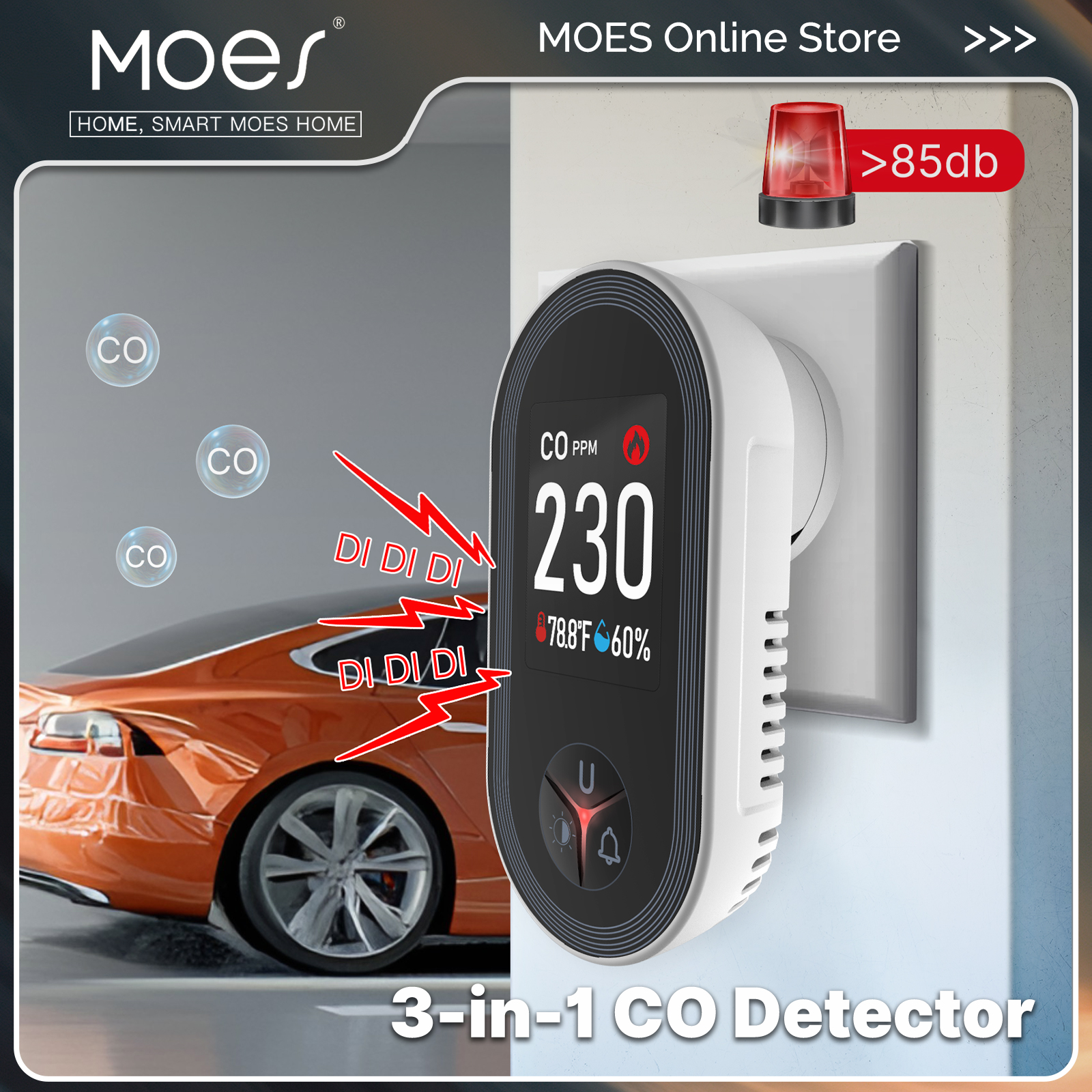 Co Detector Plug - MOES 3in1 Детектор угарного газа Подключаемый