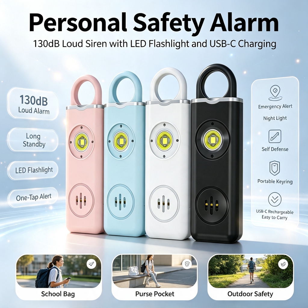 Personal Alarm Keychain - Перезаряжаемая персональная сигнализация-брелок 130 дБ, портативное